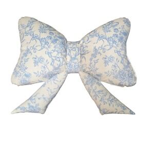 Envogue Blue Floral Toile Pattern Decor Bow Pillow Viral Coquette Cottagecore